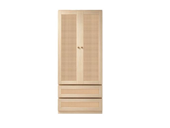 Armoire haute 70x55x170cm MDF Bois double porte rotin + rangement spacieux. Tiroirs inclus. Design moderne Chambre salon