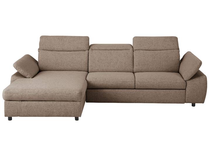 Ecksofa, Mikrofasern, Hellbraun 287×178 cm, Mit Bettfunktion & Bettkasten, Klassisch, Home-affaire
