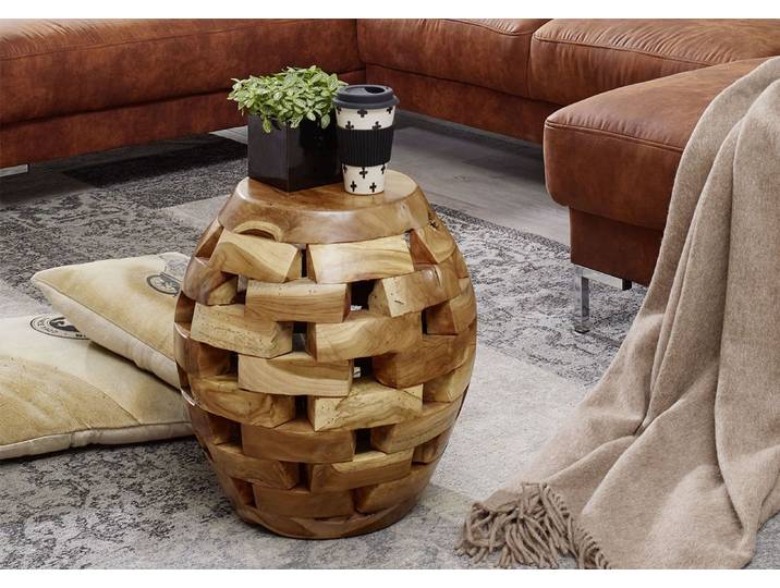 Tabouret 30x30 Teck laqué Teck naturel UNIKA #152