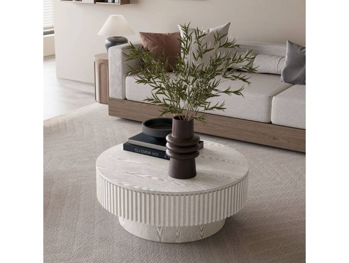 Table Basse Ronde Avec Rangement Blanc Rétro Table Basse Moderne FloraGrace Pour Salon Montage Facile 75x75x35cm