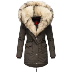 NAVAHOO Damen Wintermantel Dicker Winterparka mit 2 Kunstpelz-Kapuzen Sweety