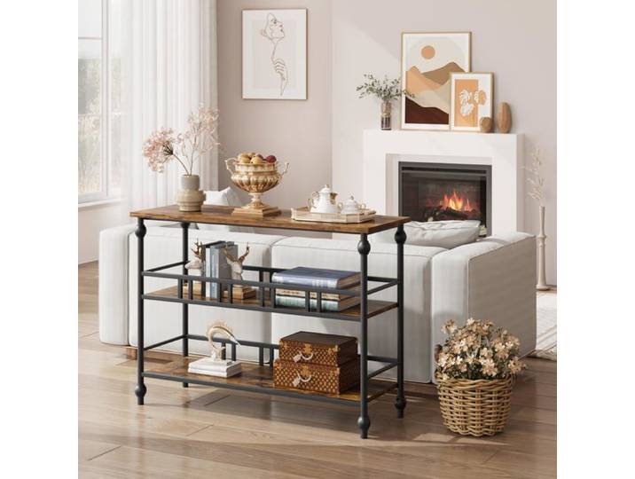 Étagère à colonnes romaines - LUNSY - Design vintage - 3 niveaux - 110x30x80 cm - Supporte jusqu'à 68 kg - Marron