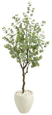 Nearly Natural "63"" Eucalyptus Artificial Tree in White Planter - 13"""