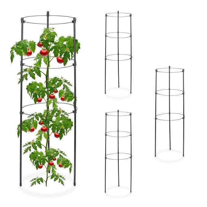 Relaxdays Tomatensteun Set van 4, Zwart, Hoogte: 60 cm