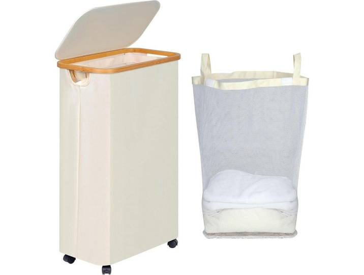 Wäschekorb mit Rollen 75L Beige, 25.5x70x44 cm, Haushalt & Reinigung, Wäschepflege, Wäschekörbe & Wäschetonnen