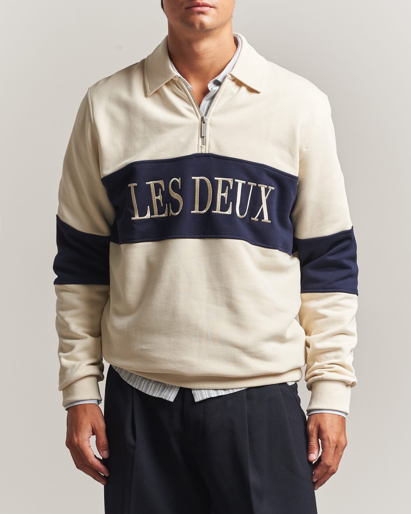 Les Deux Zipper Rugby Sweatshirt Ivory men L Hvid