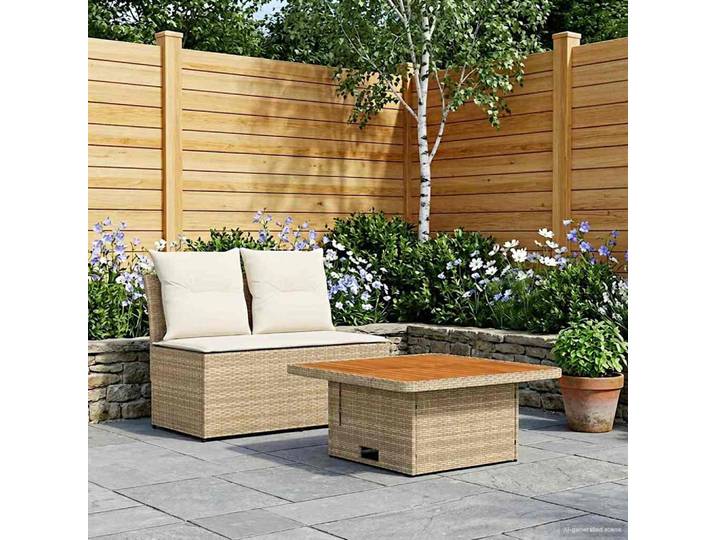 vidaXL 2 Stück Garten Mittel Sofa Mit Hochklapptisch Poly-Rattan
