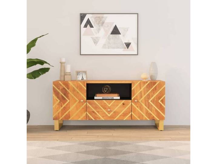 Meuble TV marron et noir 105x33 5x46 cm bois massif manguier 356797