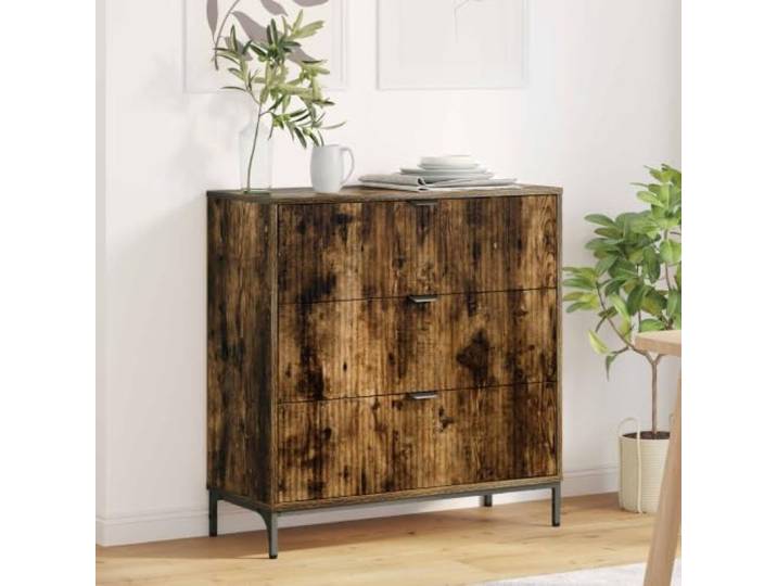 RJPLMFV Anrichte Raucheiche, 79,5 x 33 x 82 cm, Holz Robuste Metallbeine, geräumige Aufbewahrung, für Wohnzimmer, Küche, Esszimmer