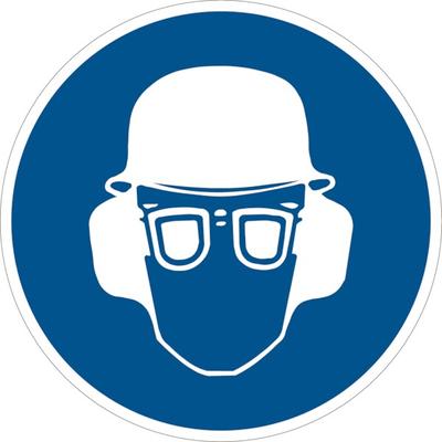 Gebotsschild, Kopf-, Gehör- und Augenschutz benutzen - praxisbewährt - 200 mm Folie selbstklebend