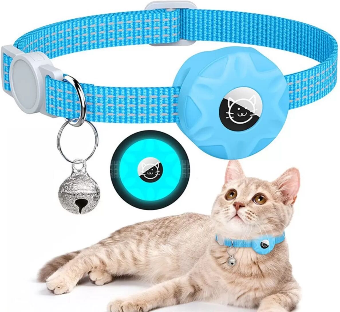 INF Leuchtendes Airtag-Halsband für Haustiere mit Glocke – Verstellbar & Anti-Verlust Blau