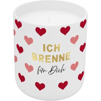 Kerze in Porzellanbecher 'Ich brenne für Dich', mit Golddruck
