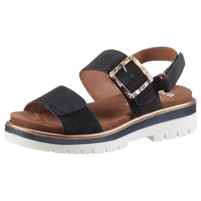 Plateausandaletten ARA "MALAGA", Damen, Gr. 37, Leder, blau (dunkelblau), Ziegenveloursleder, Schuhe Riemchensandale Sandale, Plateausandale, Klettschuh in Bequemweite G (= weit)
