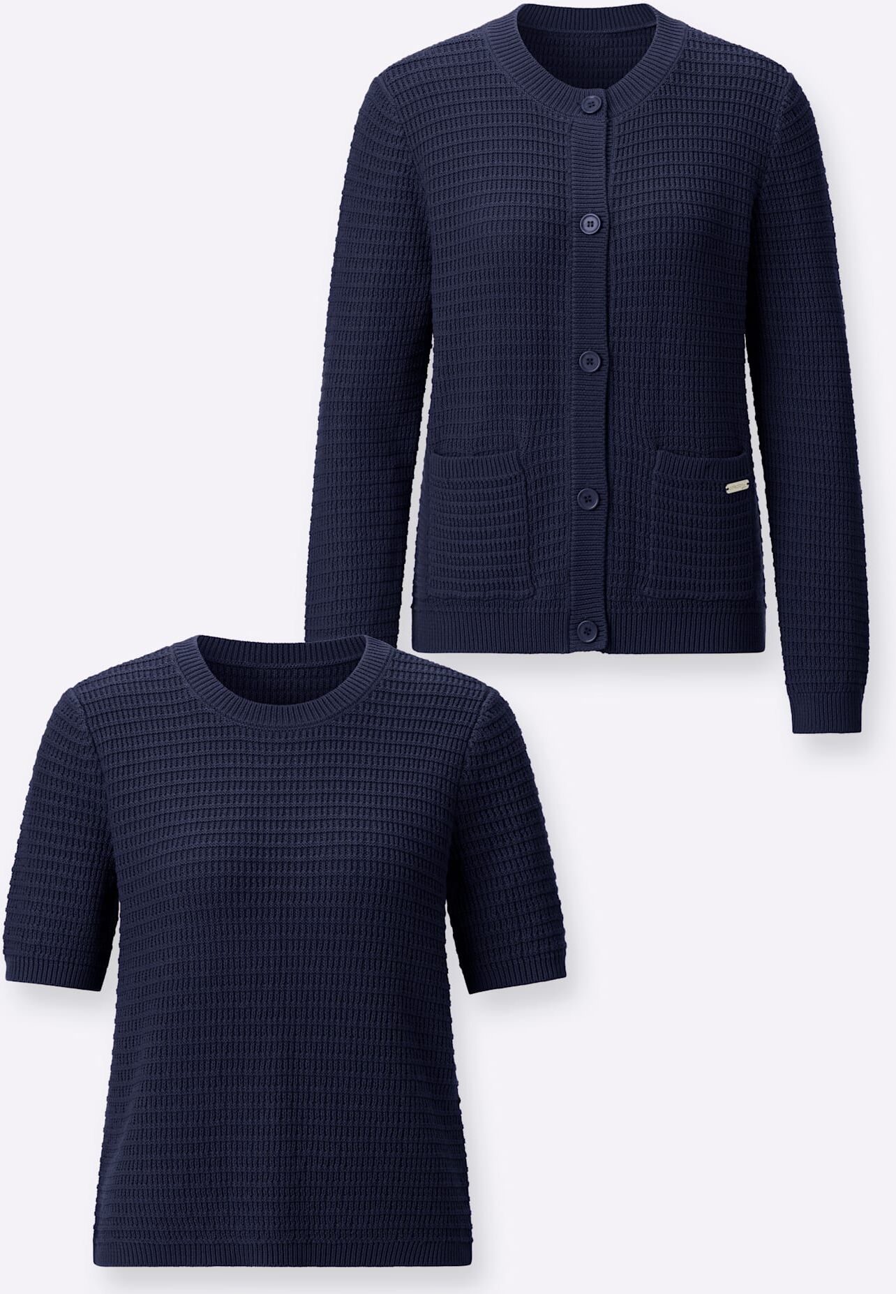 Strickpullover CASUAL LOOKS "Twinset", Damen, Gr. 46, blau (marine), 100% Baumwolle, unifarben, Pullover Strickpullover marine 46