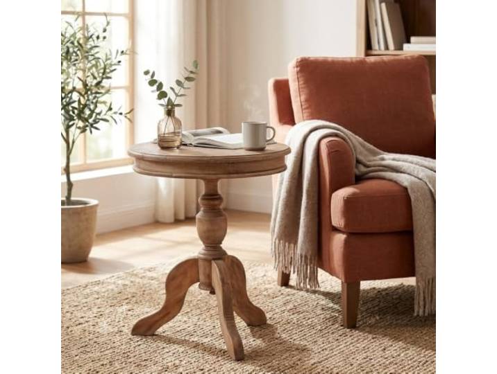 LEBENSwohnART Beistelltisch TIGA D50cm Antik-Natural Landhaus Shabby Chic Couchtisch Tisch