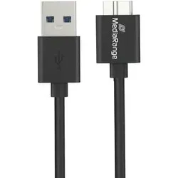 MediaRange USB-A auf Micro-B USB 3.0 Daten- und Ladekabel, USB 3.0, 5 Gbps, 5W max., 50cm, Schwarz