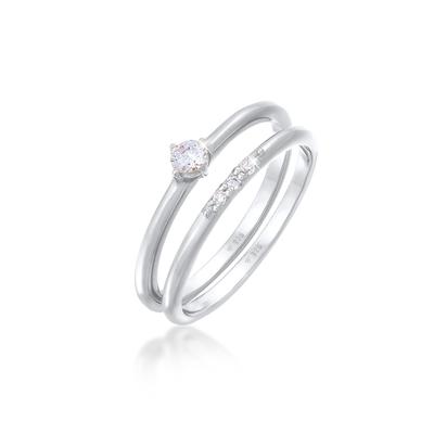 Ring-Set ELLI "Ring Zirkonia Solitär Trend Set 925 Silber" Gr. 54, silber, Fingerringe, Damen, 54,mit Stein, Silber 925 (Sterlingsilber), 4mm