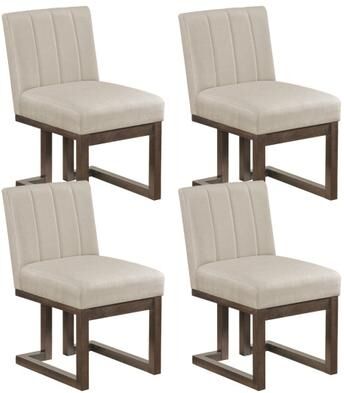 "Costway Modern Farmhouse Fabric Dining Chairs Set of 4 with 5.5"" Thickened Padded Seat-Walnut"