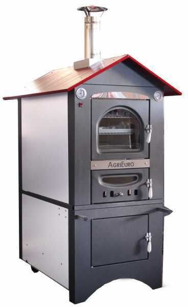 AgriEuro Premium AgriEuro Medius Plus 100 EXT - Holzbackofen für draußen aus Stahl - Lüftungssystem - mit rotem Dach
