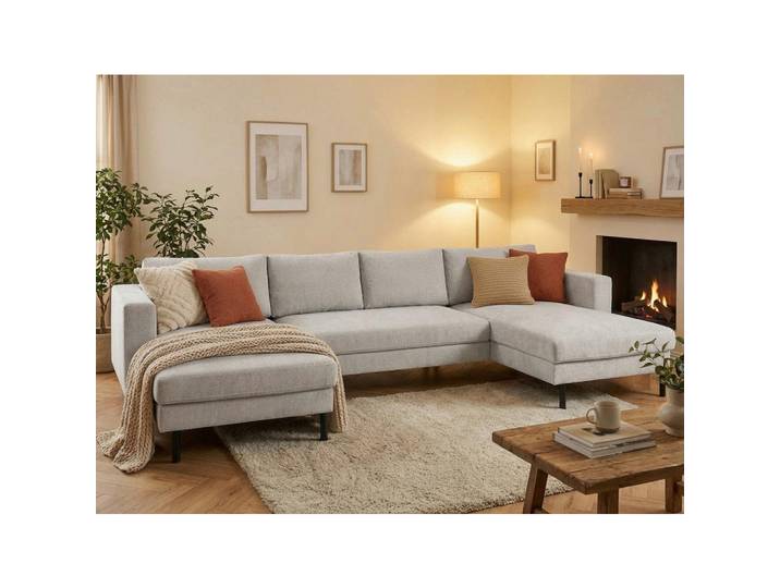 Trendmanufaktur Wohnlandschaft, Grau, Metall, 6-Sitzer, U-Form, 306x161 cm, Rücken echt, Armteil links, rechts, Wohnzimmer, Sofas & Couches, Wohnlandschaften, Wohnlandschaft U-Form