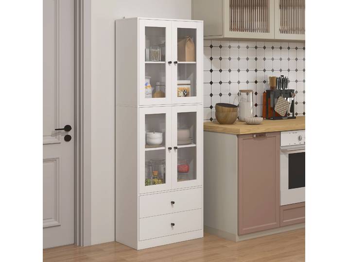 HOMCOM Meuble Cuisine Blanc avec Tiroirs et Portes en Verre