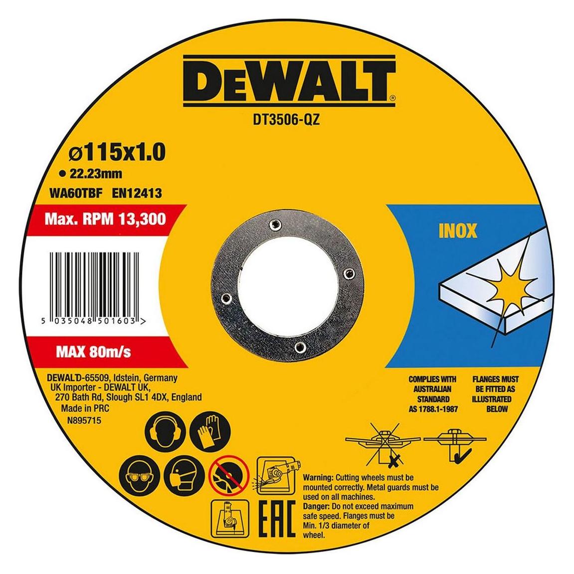 DeWalt Trennscheibe Edelstahl flach 115mmx1.0mm / 10er Dose (DT3506-QZ)