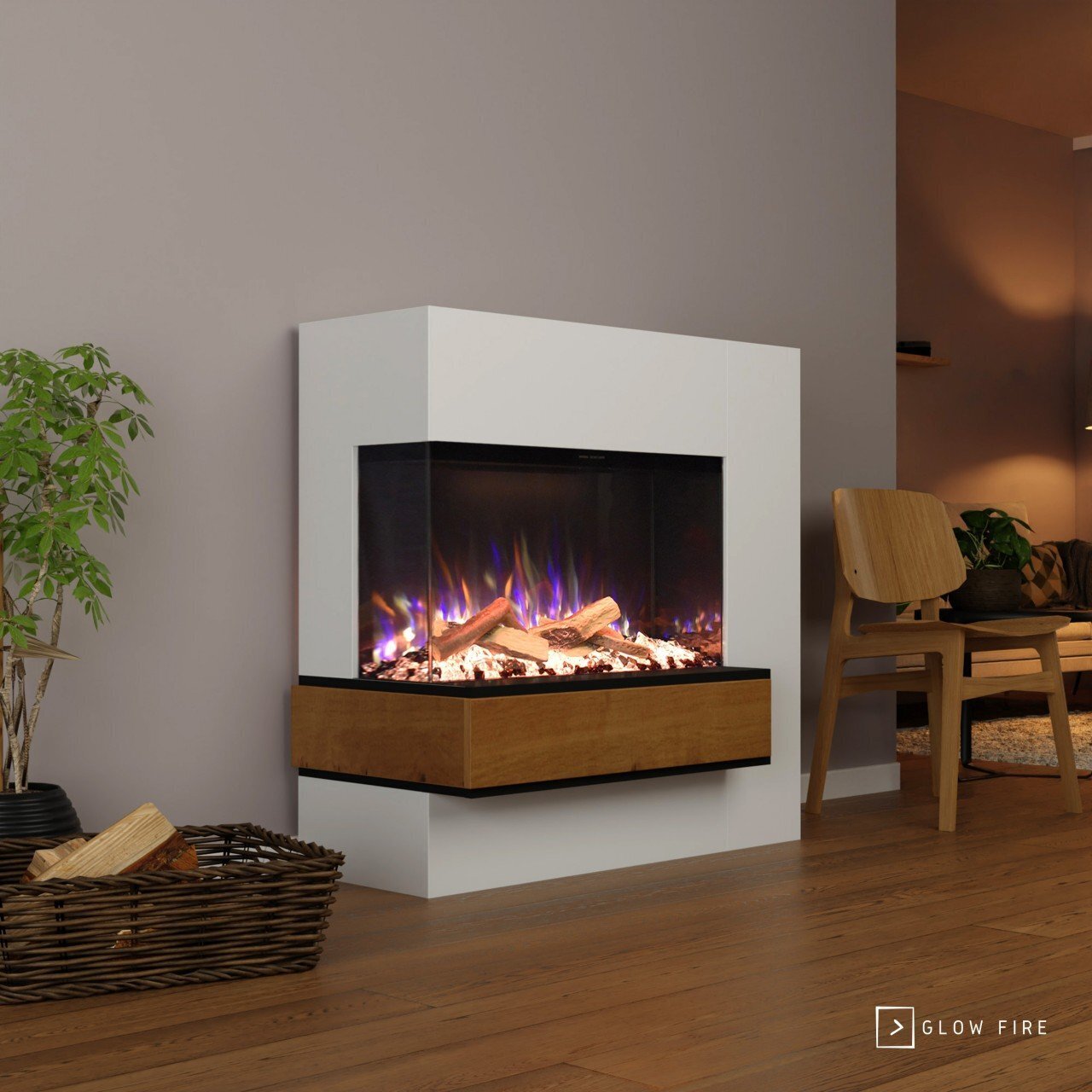 Glow Fire Elektrokamin 'Einstein Hoch' Linksoffen| LED Standkamin in weiß mit Heizung (1500 W) | HxBxT: 109x110x51cm