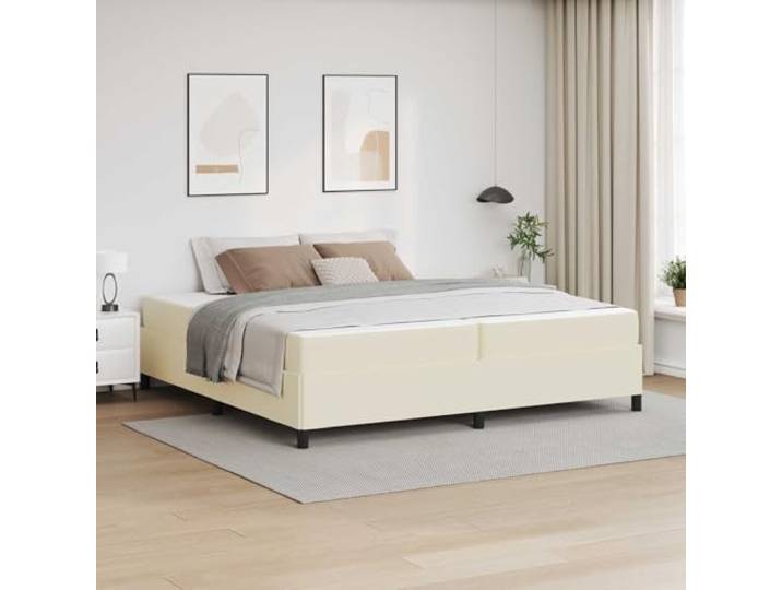 KTHLBRH Gepolstertes Bettgestell, Creme, 200 x 200 cm Technisches Holz, atmungsaktiver Stoff, rechteckiges Design, stabile Unterstützung