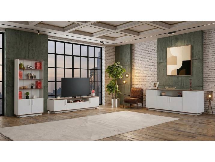 Xlmoebel Wohnwand Weißes TV-Möbelset mit modernem Bücherregal und Konsole, Made in Europa