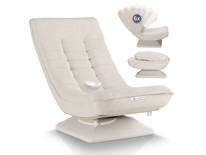 Juskys Fauteuil Relax Korsika Pivotant 360° – Design Ergonomique Pliable Confort 5 Couches – Beige