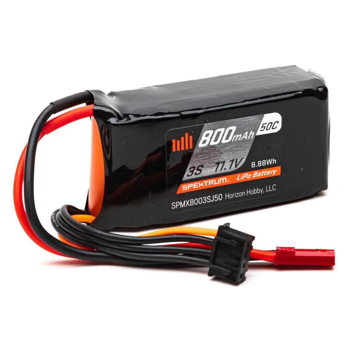 Spektrum 800mah 3s 11.1v 50c lipo, 18awg jst (800 mAh, 11.10 V) (SPMX8003SJ50)