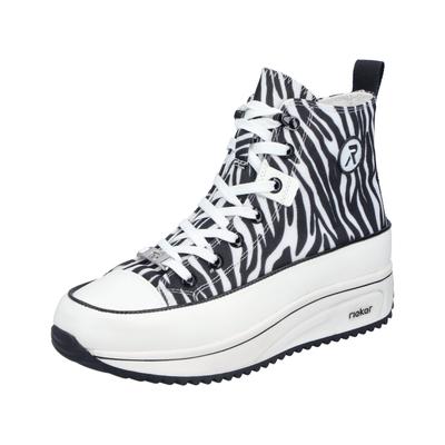Plateausneaker RIEKER, Damen, Gr. 42, Textil, weiß, schwarz, Lederimitat, Textil, Schuhe Plateausneaker, High Top-Sneaker, Schnürboots in bequemer Form