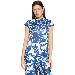 Schlupfbluse BETTY & CO "Damen kurzarm", Damen, Gr. 38, blau (weiß, dunkelblau), Obermaterial: 100% Viskose, figurumspielend normal, Blusen Schlupfbluse