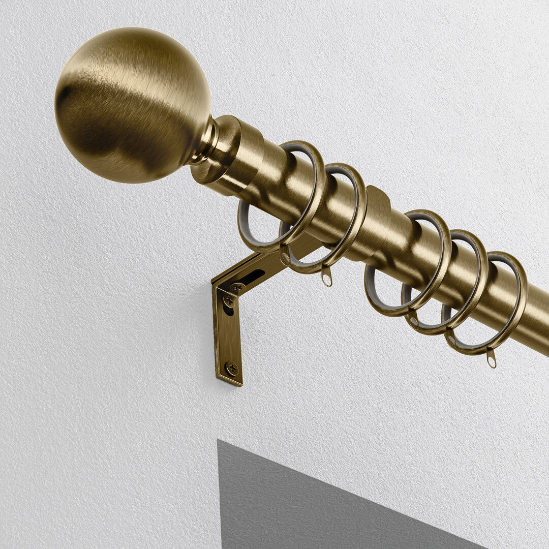 Symple Stuff Steel Single Curtain Pole 2.8 cm Antique Brass 6.5cm H x 180cm W x 13cm D