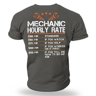 Lustiges Mechaniker-Stundenlohn T-Shirt für Männer mit humorvollen Arbeitsregeln für Kfz-Techniker