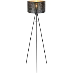 Stehlampe 3-Bein Wohnzimmerlampe Stehleuchte schwarz gold Beistelllampe, Metall Kunststoff, 1x E27, DxH 38x153 cm