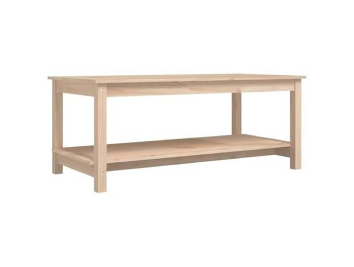Tmriohed Couchtisch 110x55x45 cm Massivholz Kiefer Wohnzimmertisch Zweistufiger Beistelltisch aus unbehandeltem Holz mit Ablagefläche für Snacks und Bücher im Wohnzimmer.