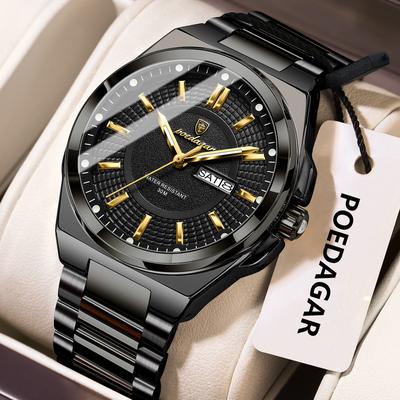 Youfap Market Men Luxury Stainless Steel Watch Waterproof Luminous Quartz Sports Wristwatch black Black