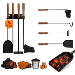 Relaxdays 5-teiliges Kaminbesteck Set Wandmontage Braun,Schwarz