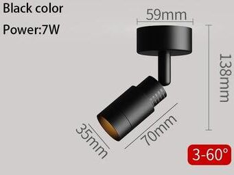 Uplift Picks Adjustable LED Spotlight Zoom Focus Surface Mounted Ceiling Light black (7w) 3500k