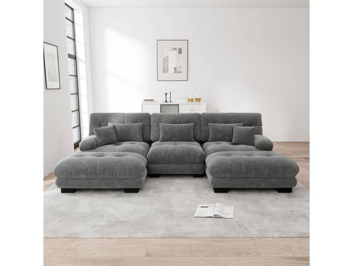 Canapé d'angle modulaire - TRUXEN8 - Convertible - Gris - Chenille surdimensionné