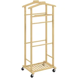 HOMCOM Bambus-Kleiderständer mit Rollen, Kleiderhaken, Hosenstangen, Ablage und Schuhregal, 47 x 33,7 x 105,5 cm, naturfarben