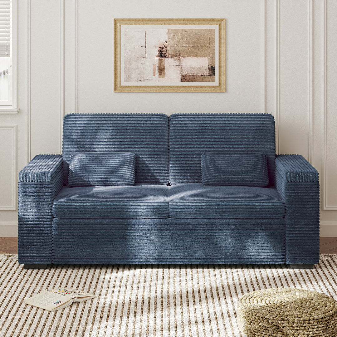 17 Stories 2 Seater Corduroy Sofa Blue 84cm H X 180cm W X 74cm D