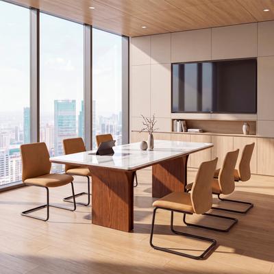 1Easylife "63"" Sintered Stone Conference Table with Dual Pedestal Base Large Meeting Table for Office, Conference Room"