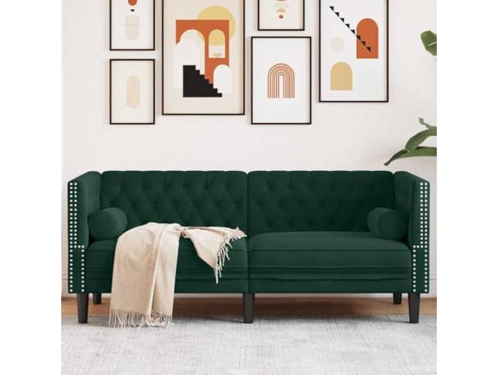 HEFZGDB Chesterfield-Sofa mit Nackenrollen 2-Sitzer Dunkelgrün Samt Polsterstoff Wohnzimmer Sitzmöbel Komfortables Design Stilvolle Einrichtung