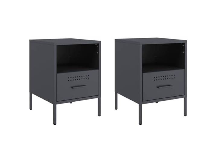 Fisinber Nachttisch 2er Set Anthrazit 36x39x50,5 cm Stahl Beistelltisch Industrie-Design Beistellschränke fürs Schlafzimmer aus Metall mit Schublade, Ablage und verstellbaren Füßen.