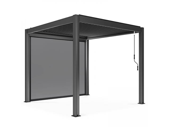 Oviala - Pergola bioclimatique 3x3 m autoportée manuelle en aluminium gris anthracite avec store