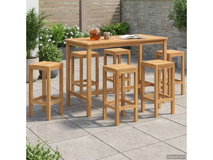 vidaXL Outdoor Bar Set 7 stk. Natur Massivholz Teak