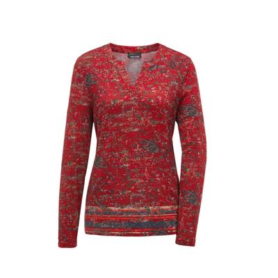 Print-Shirt GOLDNER "Elegantes Blusenshirt, Paisley-Design", Damen, Gr. 50, rot (cayenne, gemustert), Obermaterial: 95% Viskose CV. 5% Elasthan EL., figurumspielend, Gerade, Shirts, keine/nicht relevant
