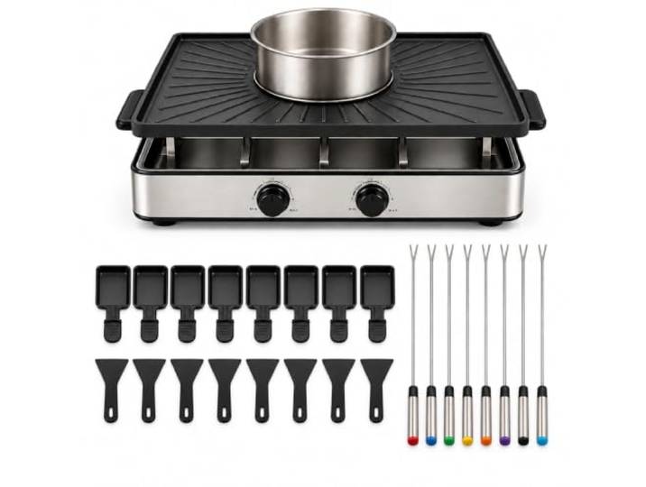Raclette Fondue Set für 8 Personen mit Pfännchen & Schaber - Rostfrei & Regulierbar (Fondue Set)